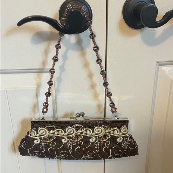 Handbags - Elegant Brown Beaded Clutch